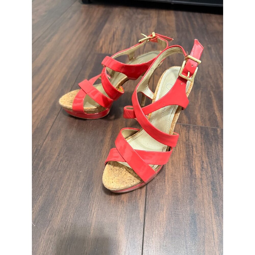 Jessica Simpson Heels Red/Orange Strappy Cork Stiletto Womans 6B